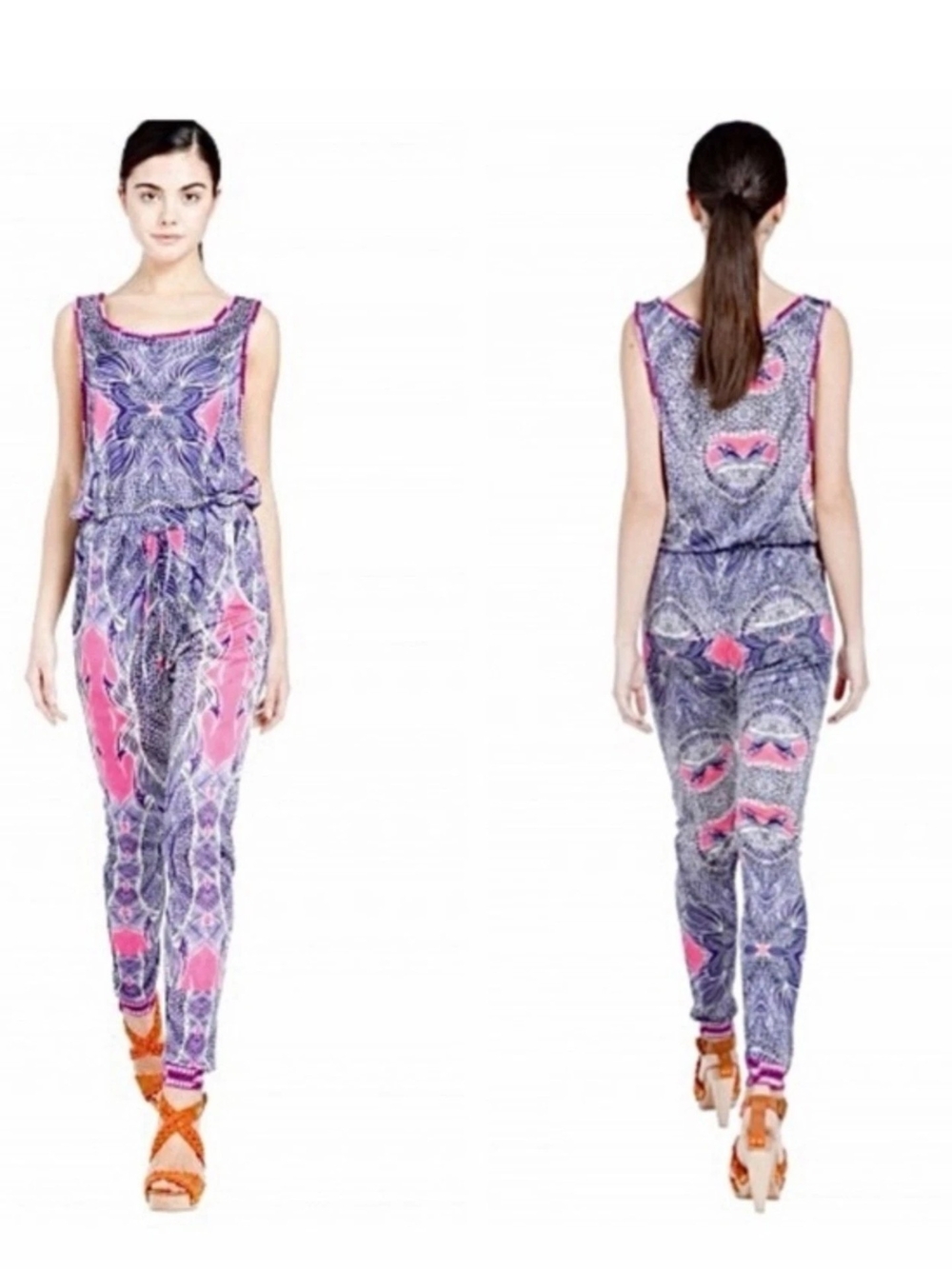 Custo Barcelona Rana Dish Jumpsuit Purple Design Viscose Artsy Art To Wear SZ M